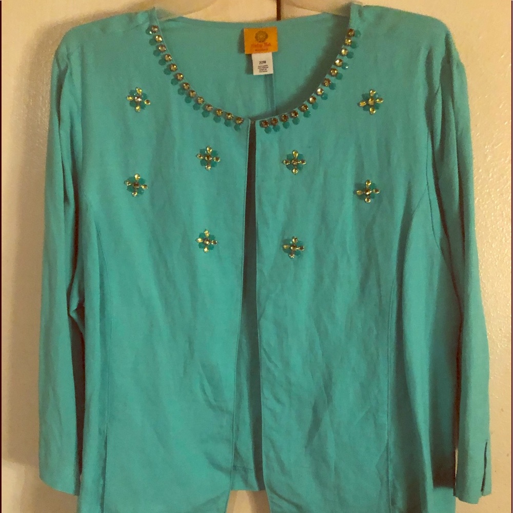 Blue green embellished dress jacket